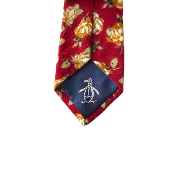 Original Penguin Mens Red Auriel Floral Pattern Tie Workwear New - Picture 5 of 6